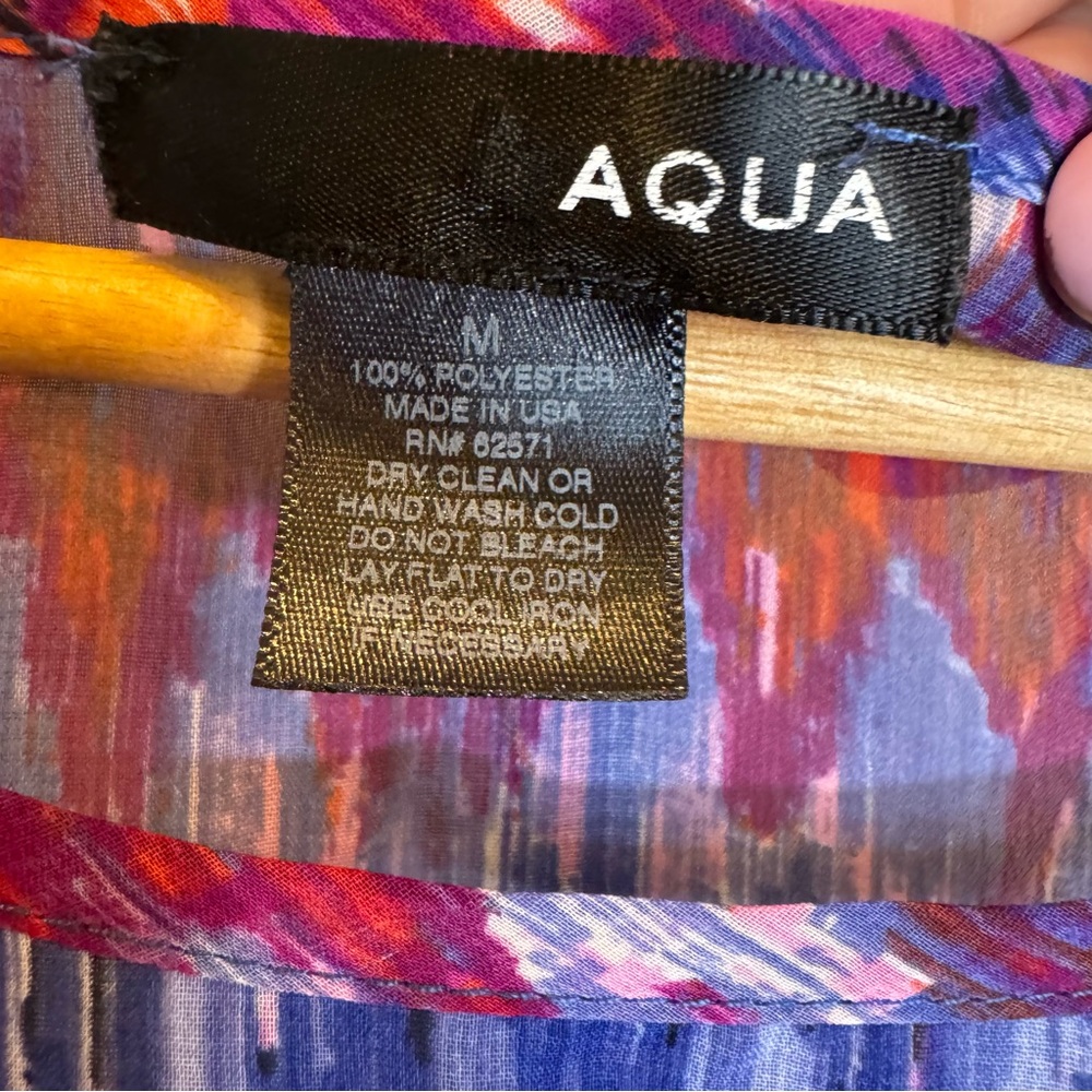 AQUA Ikat Print Dress Medium Multicolor Sheer Overlay Elastic‎ Waist Mini - Picture 3 of 7